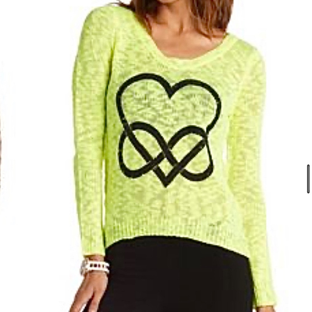 Charlotte Russe Neon Yellow Infinity Heart Sweater, Small